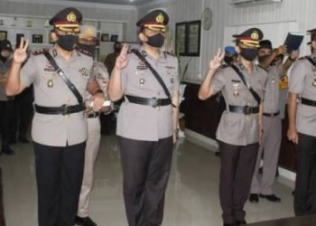 Kapolrestabes Medan Kombes Pol Riko Sunarko pimpin sertijab Kasat narkoba, Kasat Reskrim, Kapolsek Medan Baru, Kapolsek Percut Seituan, Sabtu (13/6/2020)