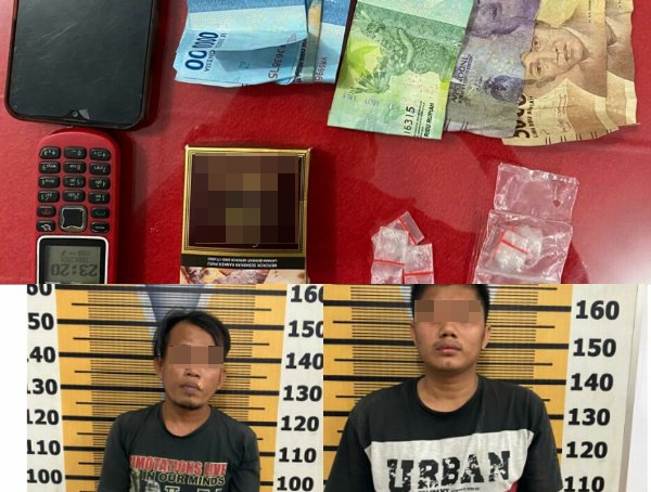 Kedua tersangka diamankan bersama barang bukti. (foto: arwin silangit)