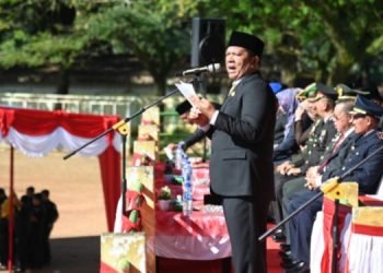 Wali Kota Padangsidempuan Irsan Nasution bertindak sebagai Inspektur Upacara Peringatan Hari Kebangkitan Nasional (Harkitnas) ke-115, di Stadion HM Nurdin Padangsidempuan, Senin (22/5). (IST)