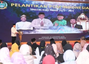 Gubernur Sumatera Utara (Sumut) Edy Rahmayadi menghadiri acara Pelantikan PW PGM Sumut dan seminar internasional tentang Pendidikan Moderasi Beragama di Madrasah di Aula Tengku Rizal Nurdin, Rumah Dinas Gubernur Sumut, Jalan Sudirman Medan, Minggu (13/8/2023). (Diskominfo Sumut)