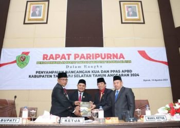 Wakil Bupati Tapanuli Selatan Rasuid Assaf Dongoran menyerahkan rancangan KUA-PPAS APBD 2024 kepada DPRD, (IST)