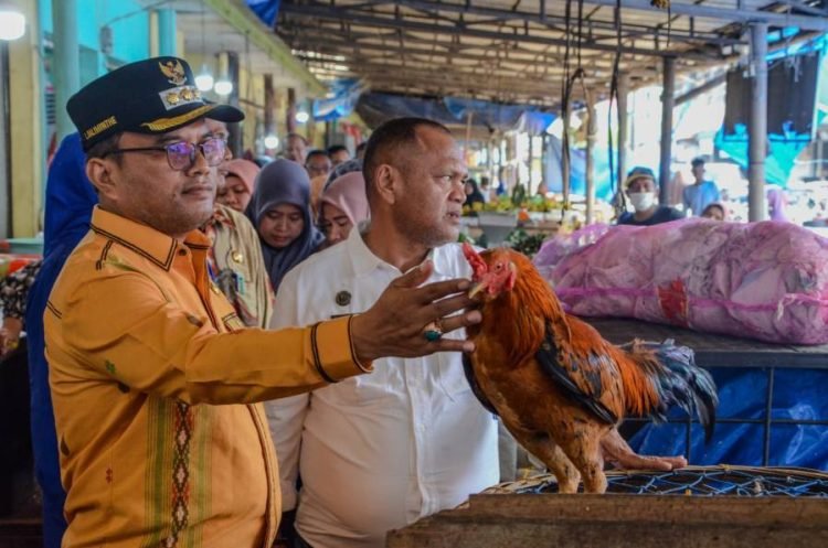 Pj.Wali Kota Padangsidimpuan Letnan Dalimunthe didampingi Kadis Perdagangan Ridoan Pasaribu saat sidak di Pajak Batu Kota Padangsidimpuan. (IST)