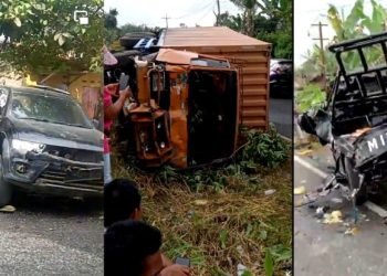 Kendaraan yang terlibat kecelakaan beruntun di Kelurahan Merek Raya, Kecamatan Raya.