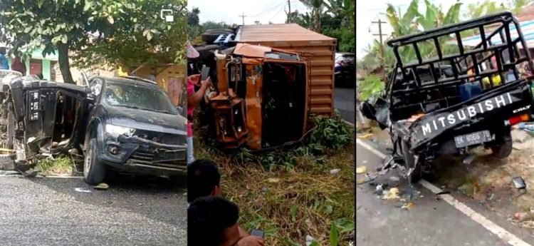 Kendaraan yang terlibat kecelakaan beruntun di Kelurahan Merek Raya, Kecamatan Raya.