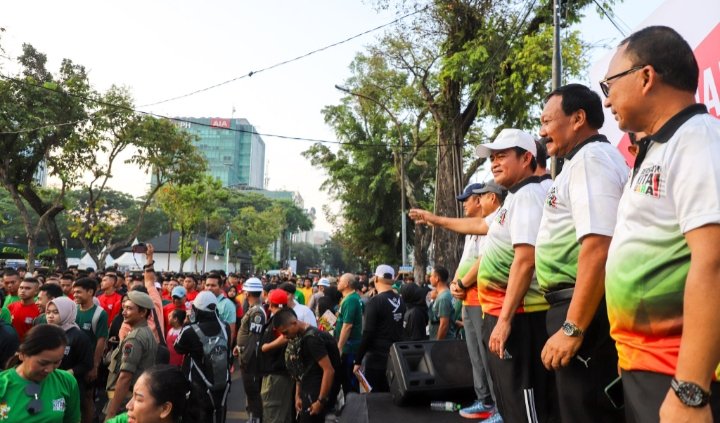 Pj  Gubernur Sumut Hassanudin pada acara Road to PON XXI 2024 Aceh-Sumut di Lapangan Benteng, Jalan Pengadilan, Medan, Minggu (25/2). (DISKOMINFO SUMUT)