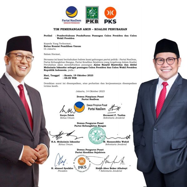 Capres Anies Baswedan bersama partai pendukung.