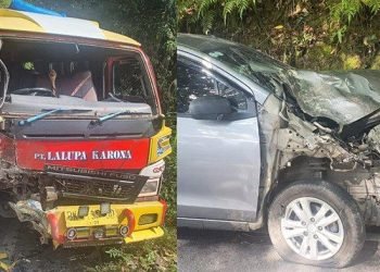 Suzuki Ertiga terlibat kecelakaan dengan bus penumpang di Kabupaten Toba.