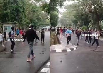 Lokasi mahasiswa Unimed bentrok.