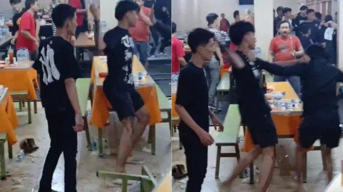 Tangkapan layar 2 kelompok pemuda bentrok di Jalan Multatuli Medan.