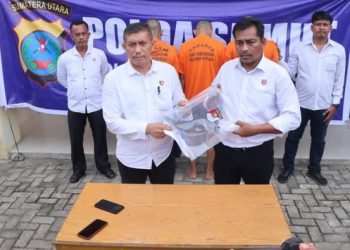 Polres Sergai saat merilis kasus pembacokan kepada Bayu Putra.