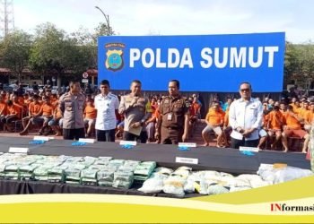 Kapolda Sumut, Irjen Pol Agung Setya Imam Effendi saat memimpin rilis pengungkapan kasus narkoba di Mapolda Sumut. 