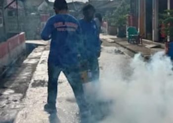 Saat rumah panggung dan drainase difogging. (IST)
