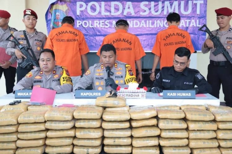 Kepala Polres Mandailing Natal AKBP Arie Sofandi Paloh  memberikan keterangan di Kabupaten Mandailing Natal, Kamis (27/8/2024). 