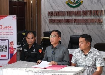 Kajari Dr Lambok MJ Sidabutar SH MH mengumumkan Kepala Dinas PMD Padangsidimpuan sebagai tersangka dalam kasus dugaan penyalahgunaan wewenang dan pemotongan dana desa tahun 2023. 