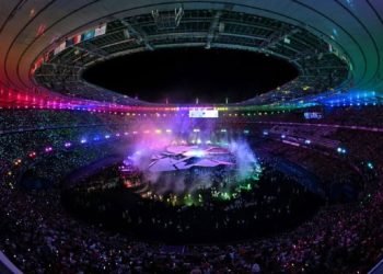 Upacara penutupan Olimpiade Paris 2024 di Stade de France, di Saint-Denis, utara Paris, Senin (12/8) dini hari WIB.