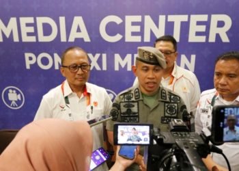 Penanggung jawab Pelaksanaan Opening & Closing Ceremony PON XXI/2024 Aceh Sumut wilayah Sumut, M. Mahfullah Pratama Daulay saat memberikan keterangan pers. (Dok)