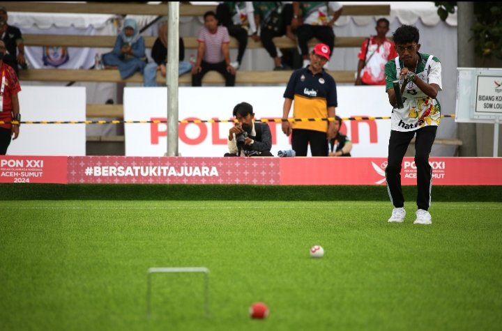 Duo atlet Sumut Bendri Arianto Sirait dan Ilham Ridho berhasil meraih emas setelah menaklukkan ganda pria asal Sulawesi Utara (Sulut), Cyaisi Jonathan Ilat dan Marselino Loksan Liwan, pada partai final, Kamis (19/9/2024) siang.(PB PON XXI)