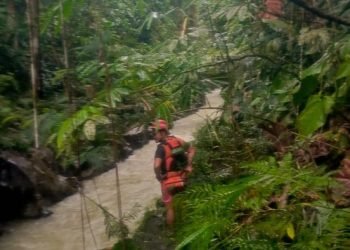 Petugas Basarnas saat mencari keberadaan korban. 