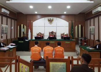 Tiga terdakwa narkotika mengikuti persidangan di Pengadilan Negeri Bireuen, Aceh, Kamis (26/9/2024).