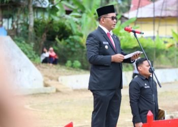 Inspektur Upacara, Plt. Bupati Tapsel, Rasyid Assaf Dongoran bertindak sebagai Irup pada Peringatan Sumpah Pemuda ke-96 di Lapangan Serasi II Simarpinggan Tapsel. (IST)