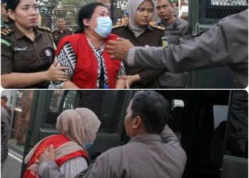 Kedua staf Dinkes Kabupaten Tapteng saat akan dititipkan ke Rutan Perempuan Kelas II A Medan.