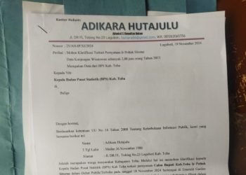 Surat Adhikara Hutajulu kepada BPS Toba. (IST)