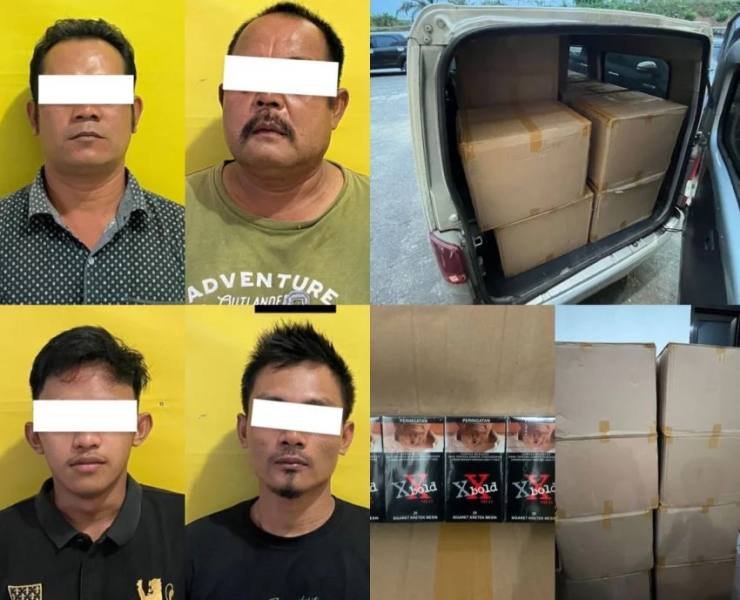 Para pelaku penyelundupan rokok di Labusel setelah diamankan polisi.