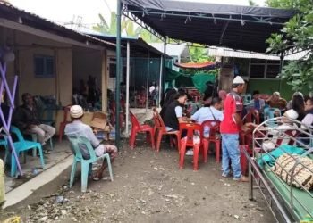 Suasana rumah duka korban tewa tertimpa tiang listrik Kelurahan Rambung Timur, Kecamatan Binjai Selatan, Kota Binjai.