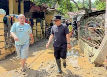 Wali Kota Padangsidimpuan Letnan Dalimunthe saat meninjau lokasi banjir di Kelurahan aek Tampang Padangsidimpuan. (IST)