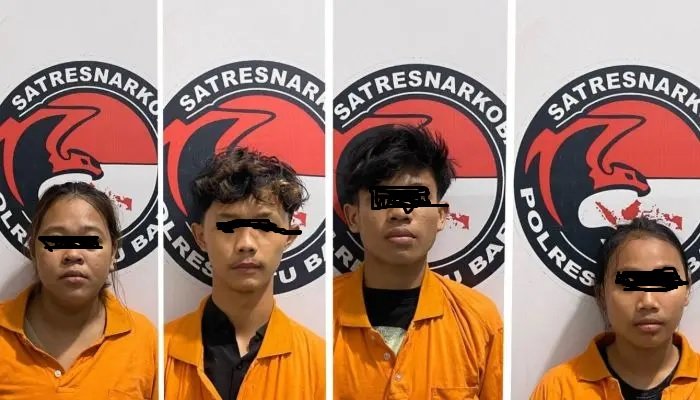 Empat terduga pengedar ekstasi yang ditangkap personel Polres Batu Bara. 