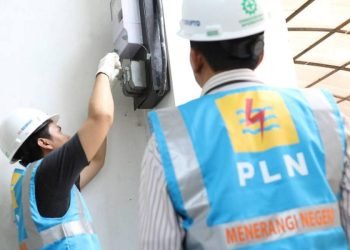 Petugas PLN mengecek listrik.