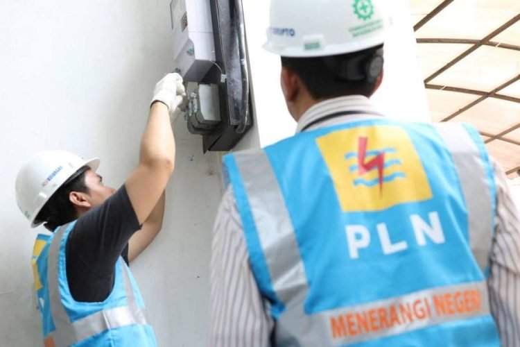 Petugas PLN mengecek listrik.
