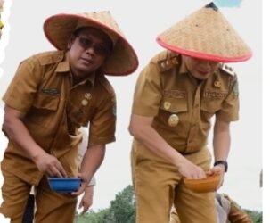 Wakil Bupati Tapsel Jafar Syahbuddin Ritonga bersama KTNA saat menanam jagung perdana di Desa Nanggar Jati Kecamatan Arse Kabupaten Tapsel. (IST)
